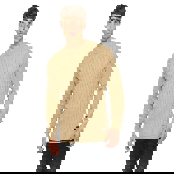 Crosshatch Mens Kabstars Cable Knit Pullover - Stone - 