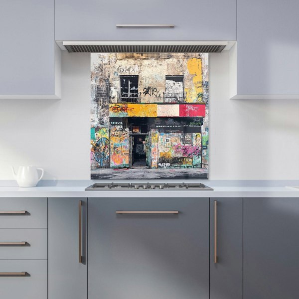 Warren Reed Urban Graffiti Shops Glass Kitchen Splashback - 00016