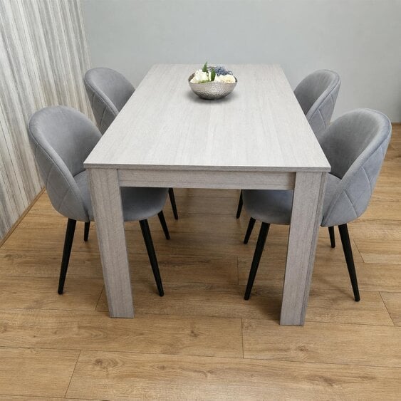Kosy Koala Light Grey Arrow Pattern Dining Table Set with 4 Grey Velvet Chairs, 117x77x75cm