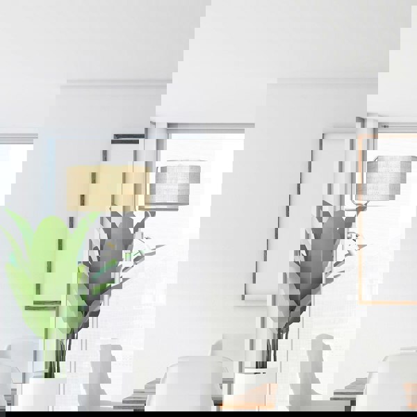 Milagro Marshall Hand Made Designer Floor Lamp In Matt White Metal And Natural Rattan Coloured Fabric