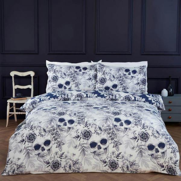 Gothic Skulls Navy Duvet Cover Set