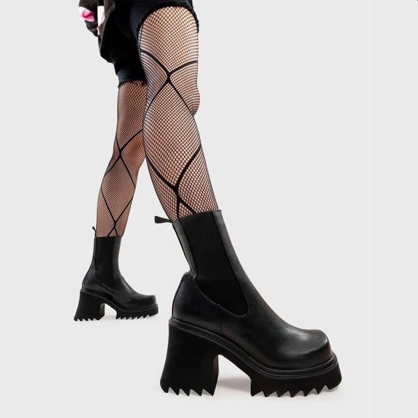 Lamoda Fireflies BlackPU Chunky Platform Ankle Boots Trendy Bold Streetwear UK6