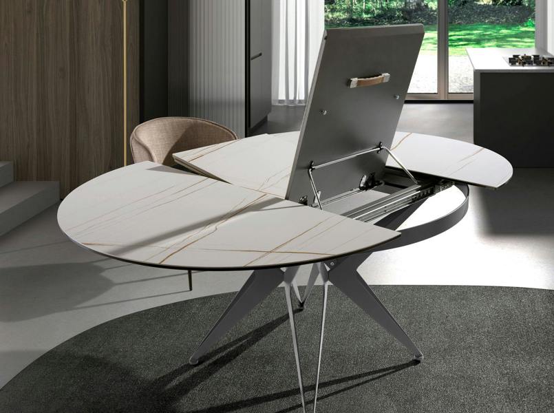 Angel Cerdá Round extendable dining table in porcelain marble and grey steel 1119