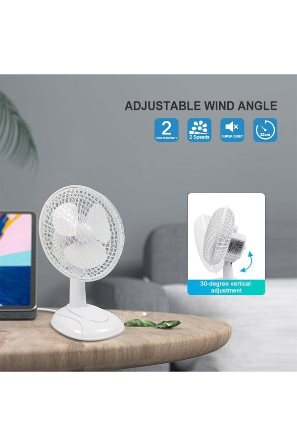 Living and Home 6 inch Mini Table Fan, 15W, White