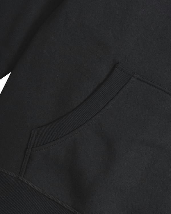 Lambretta Stripe Mens Pull Over Sweatshirt Hooded Hoodie, close-up of the black fabric and ribbed pocket detail.