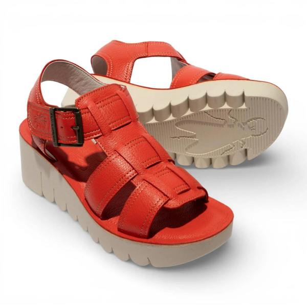 Fly London YUDD236FLY - Women’s Red Leather Wedge Sandals