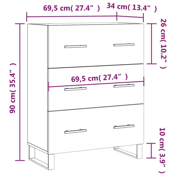 Berkfield Sideboard White 69.5x34x90 cm Engineered Wood