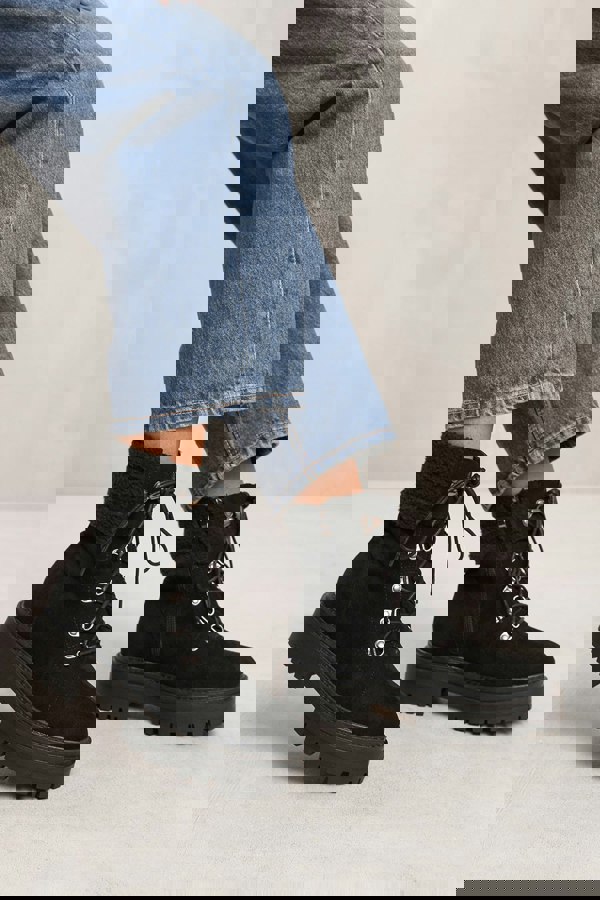 Where's That From Alessia Below Knee High Heel Slouch Boot in Cream Faux Leather