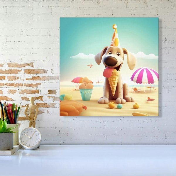 Warren Reed Dog On A Beach Holiday Canvas