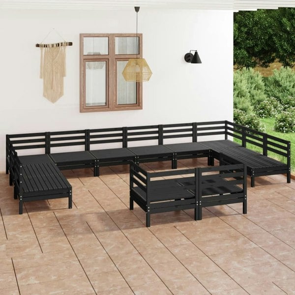 Berkfield 12 Piece Garden Lounge Set Black Solid Wood Pine