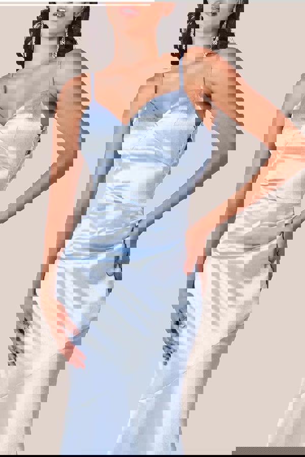 Cowl Back Satin Maxi Dress - Blue DR3920