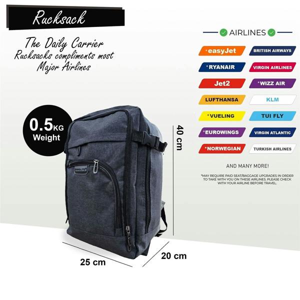 Infinity Luggage Backpack Rucksack 40x20 x25 cm Underseat Travel Cabin Bag for Easy Jet, Ryanair