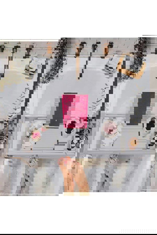 Living and Home Rustic Expandable Bamboo Wooden Bathtub Caddy Tray