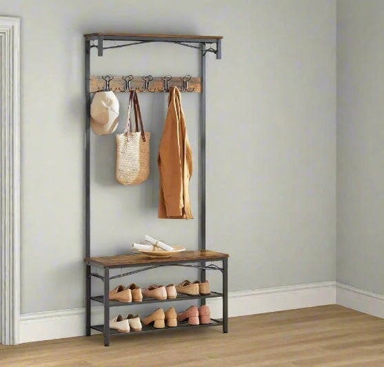 Modcraft Industrial Coat Rack with Bench and Shoe Rack