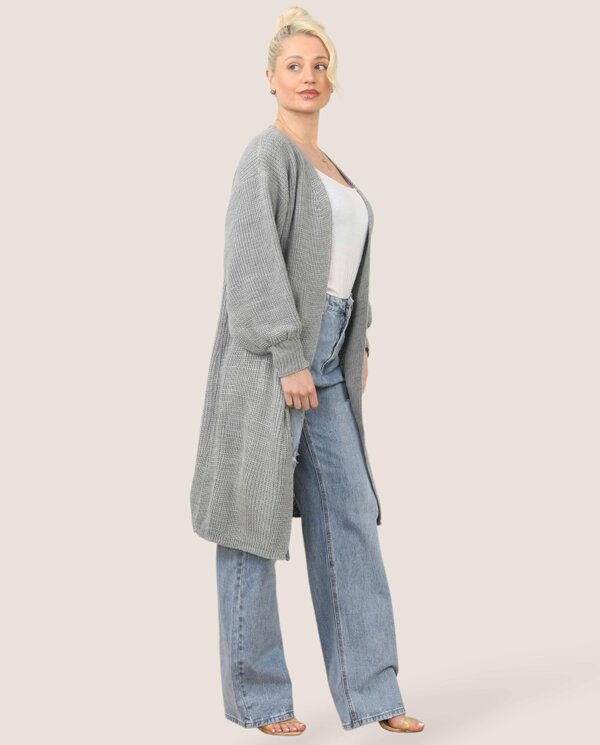 Women's Longline Knit Cardigan – Open Front, Ribbed