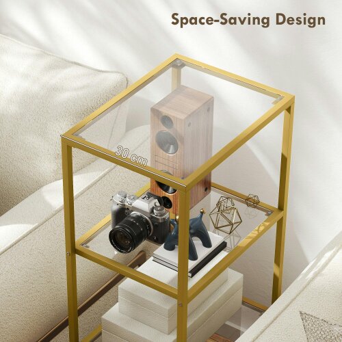 Wyld Haus Nopatti Metal And Glass Gold Tone 4 Tier Vertical Display Shelving Unit