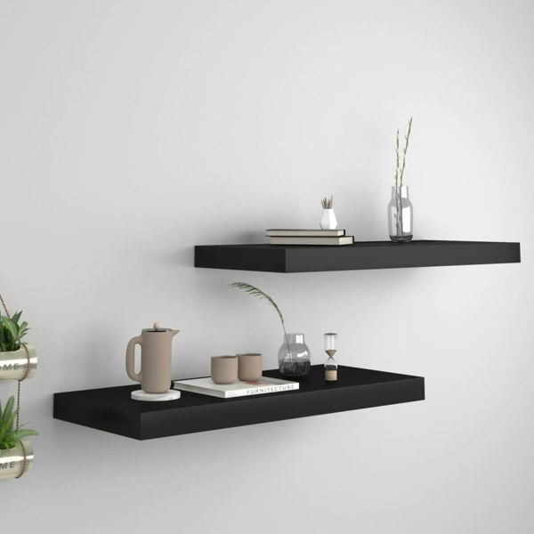 Berkfield Floating Wall Shelves 2 pcs Black 60x23.5x3.8 cm MDF