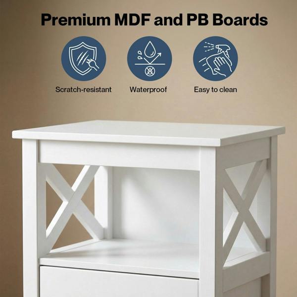 Levede Bedside Table Wood Nightstand Cabinet 2 Storage Drawers Open Shelf White