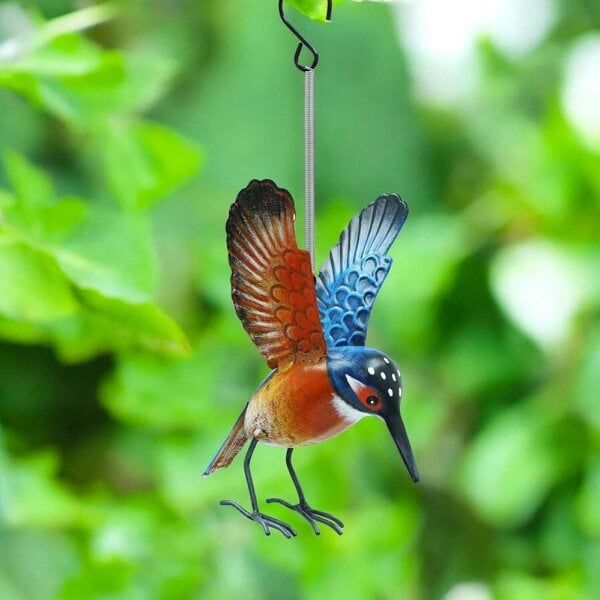 EDH Door Hardware Small Metal Hanging Kingfisher(14cm x 10cm x 10cm) – Handcrafted Weather-Resistant Bird Ornament –Decorative Hanging Robin