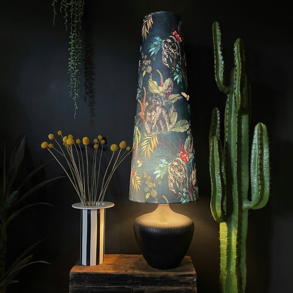 Handmade Oversized Cone Lampshades in Twilight Blue Light On