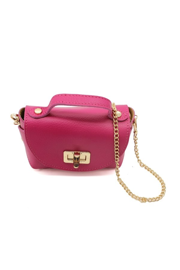 Pluspup Genuine Italian Leather Crossbody Bag with Chain Strap and Twist Lock Closure