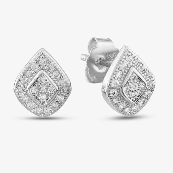 T. H. Baker Silver Clear Pave Pearshaped Stud Earrings E610666