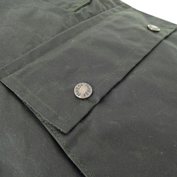 Large pockets on the Hoggs of Fife Waxed Waistcoat in Green