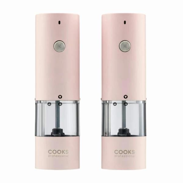 Cooks Professional Rechargeable Salt and Pepper Mill Set with Bamboo Base | Pink
