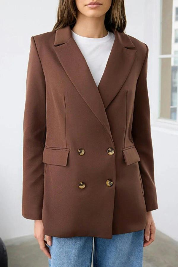 WOVCOR Oversize Lined Buttoned Woven Blazer Jacket
