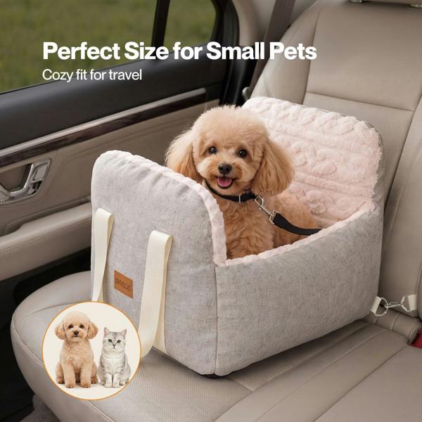 Skylos Dog Car Seat Safe Booster Bed Small Pets Travel Carrier Washable Beige