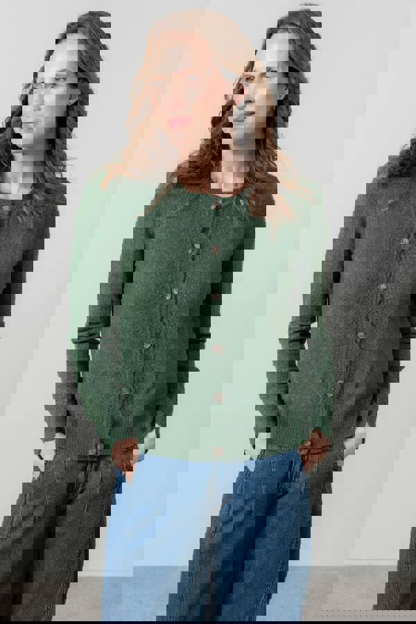 Lily & Me Layla Pointelle Knit Cardigan Pine Green