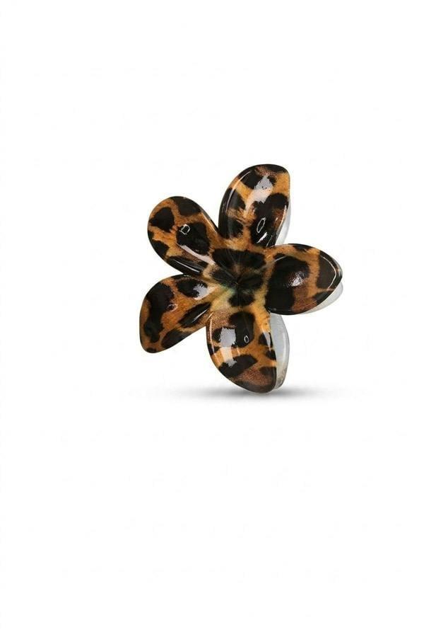 Jenaya Flower Shaped Printed Hair Claw Clip - Leopard_wb