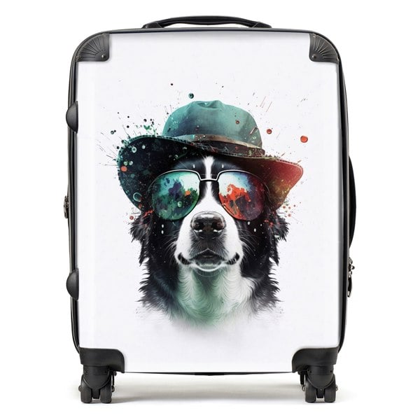 Warren Reed Border Collie Dog Face Glasses And Hat Splashart Suitcase