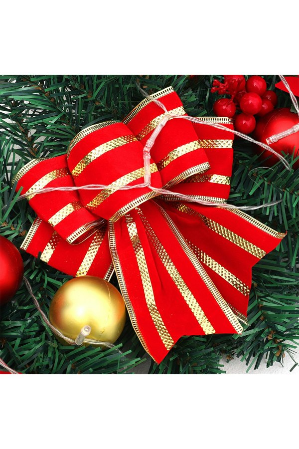 Living and Home 1.8m Artificial Christmas Swag with LED Light Bows Flowers Balls Decorative Swag Wreath for Front Door Fireplace