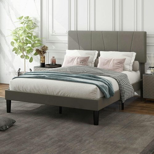 Wyld Haus Nare 4FT6 Double Bed Frame With Soft Touch Upholstered Headboard Grey