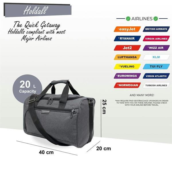 Infinity Luggage Holdall Carry On 40x 20 x25cm Under-seat Travel Cabin Bag for Ryanair, Easy Jet