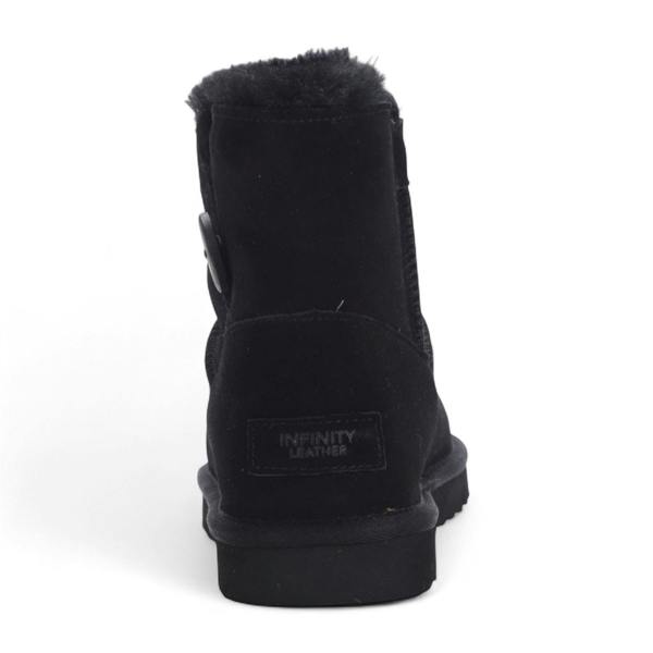 Infinity Leather Women's Sheepskin Suede Black Ankle Bootie Warm Winter Boots - Alpine