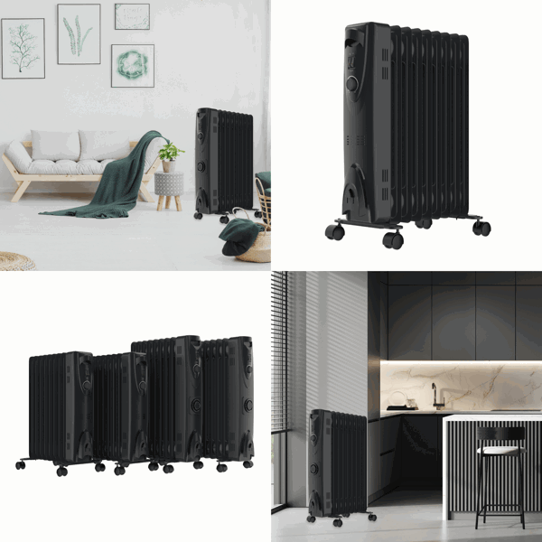 MYLEK Oil Filled Radiator 2000W Portable Heater Thermostat 3 Heat Settings Grey