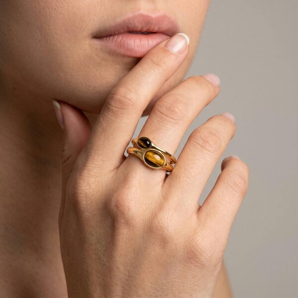 Uchi & Soto Nekomeishi Tiger's Eye Stone Layered Ring