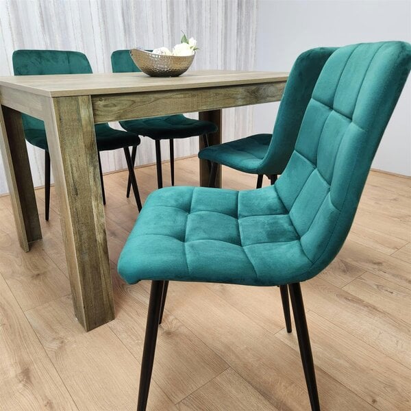 Kosy Koala Dining Set of 4 Dining Table and 4 Green Velvet Chairs Dining Room Furniture