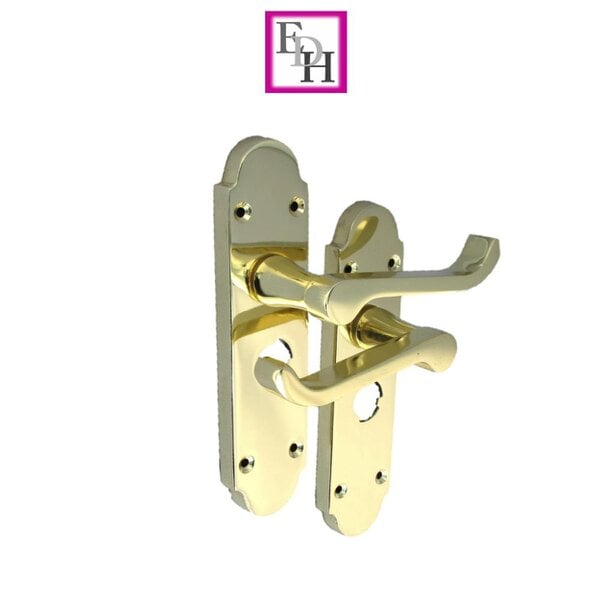 EDH Door Hardware Epsom Victorian Scroll Brass Plated Privacy Bathroom Modern Door Handles 2 Pairs
