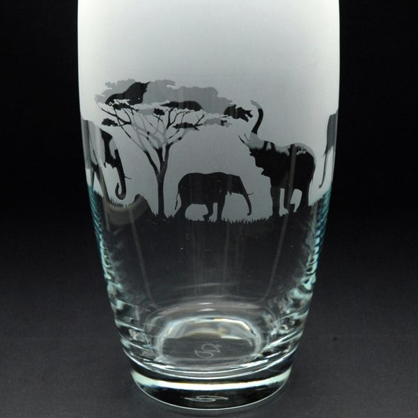 Glyptic Glass Art Elephant Glass Botanica Vase - Hand Etched/Engraved Gift