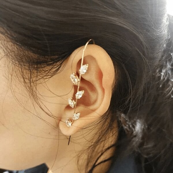 The Colourful Aura Gold and Silver Leaf Ear Wrap Crawler Ear Climber Zircon Hook Earring