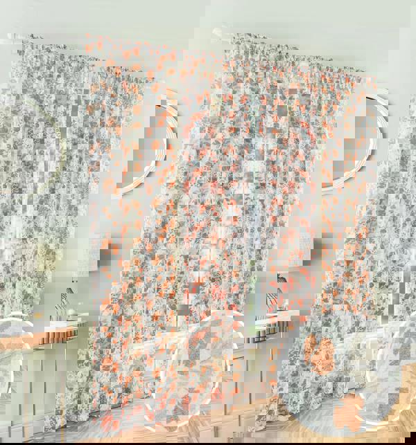 Tyrone Textiles Mia' Floral Print Voile Panels Pair with Rod Pocket Header