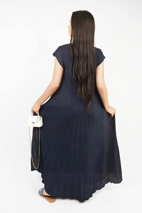 Sarina Pleated Cap Sleeve Maxi Dress - Navy