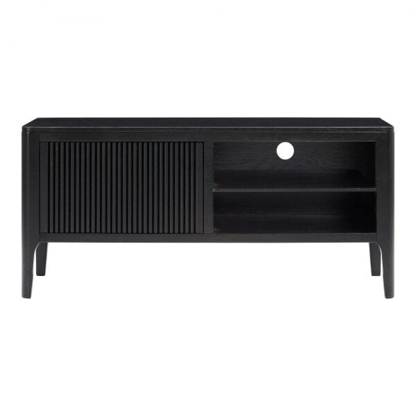 Wyld Haus Goiania Black Wood Ribbed 1 Door TV Unit with Open Shelves