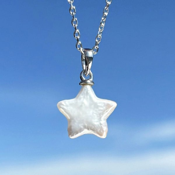 Baroque star pearl on silver chain necklace by LENAE London.