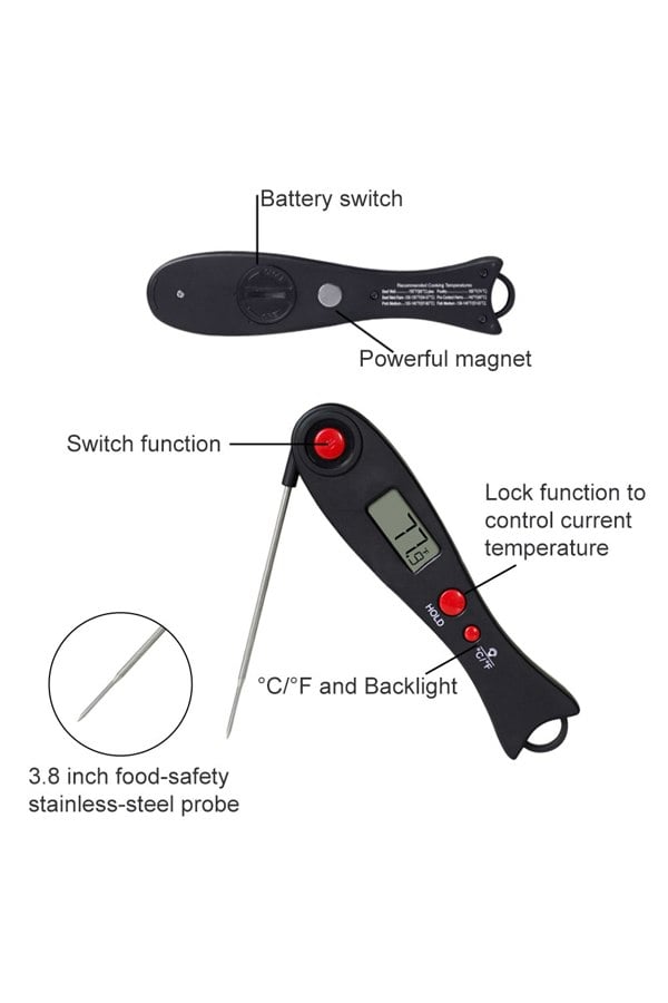 Living and Home Digital Meat Thermometer for Cooking with Probe and Backlight for Oil Deep Fry Smoker BBQ Grill