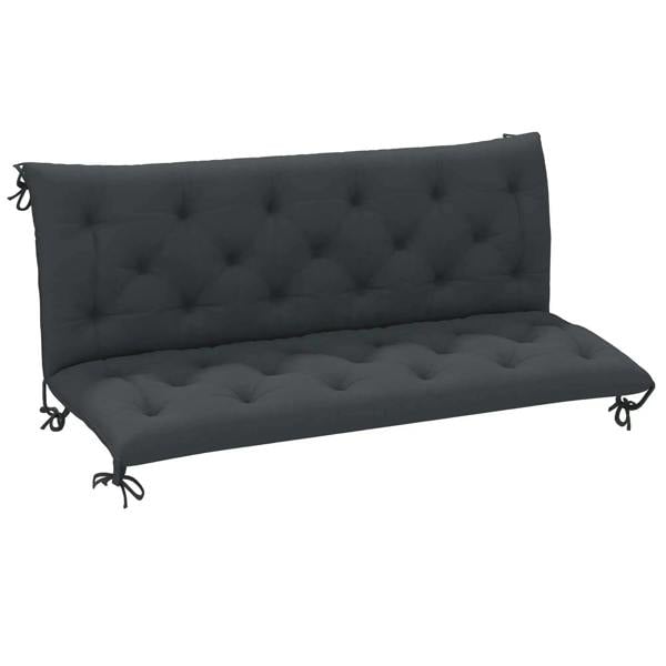 Black bench pad cushion with backrest, diamond tufting, and tie straps
