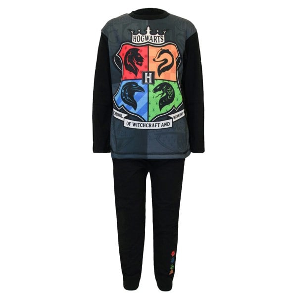 Harry Potter Childrens Boys Hogwarts Crest Long Pyjama Set - Black